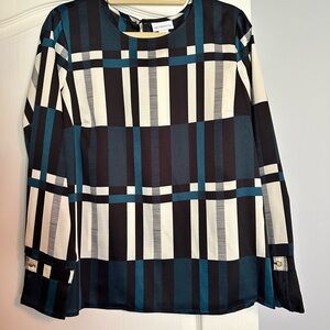 Liz Claiborne Black and Teal Checkered Blouse